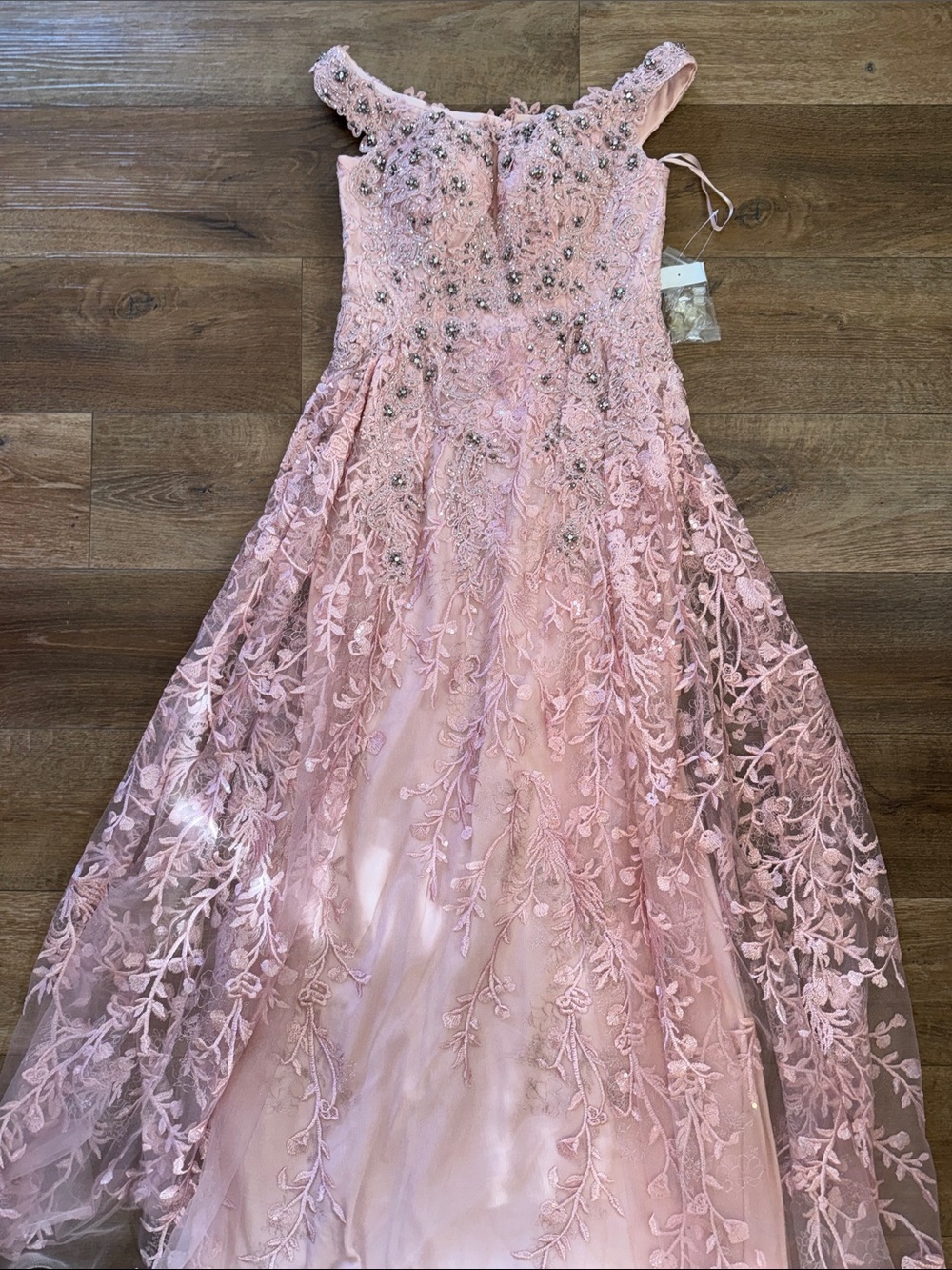 NWT Cindy Collection USA Embellished Dusty Rose Lace Evening Gown size small
